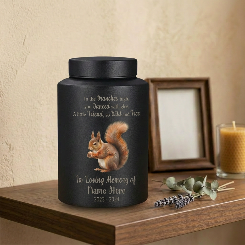Personalized Squirrel Stainless Steel Large Urn for Pet Loss Animal Lovers Small Pet Memorial Available in Silver Black Gold Red Memorial Keepsake Urn, Memorial Gift, In Loving Memory - Image 4
