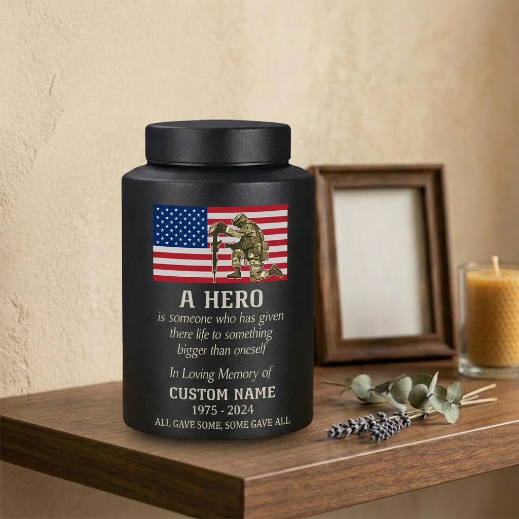 Personalized Military Veteran Hero Quote Stainless Steel Urn for Soldier Army Armed Forces Tribute Funeral Service Bereavement Small Large Memorial Keepsake Urn, Memorial Gift, In Loving Memory - Image 4
