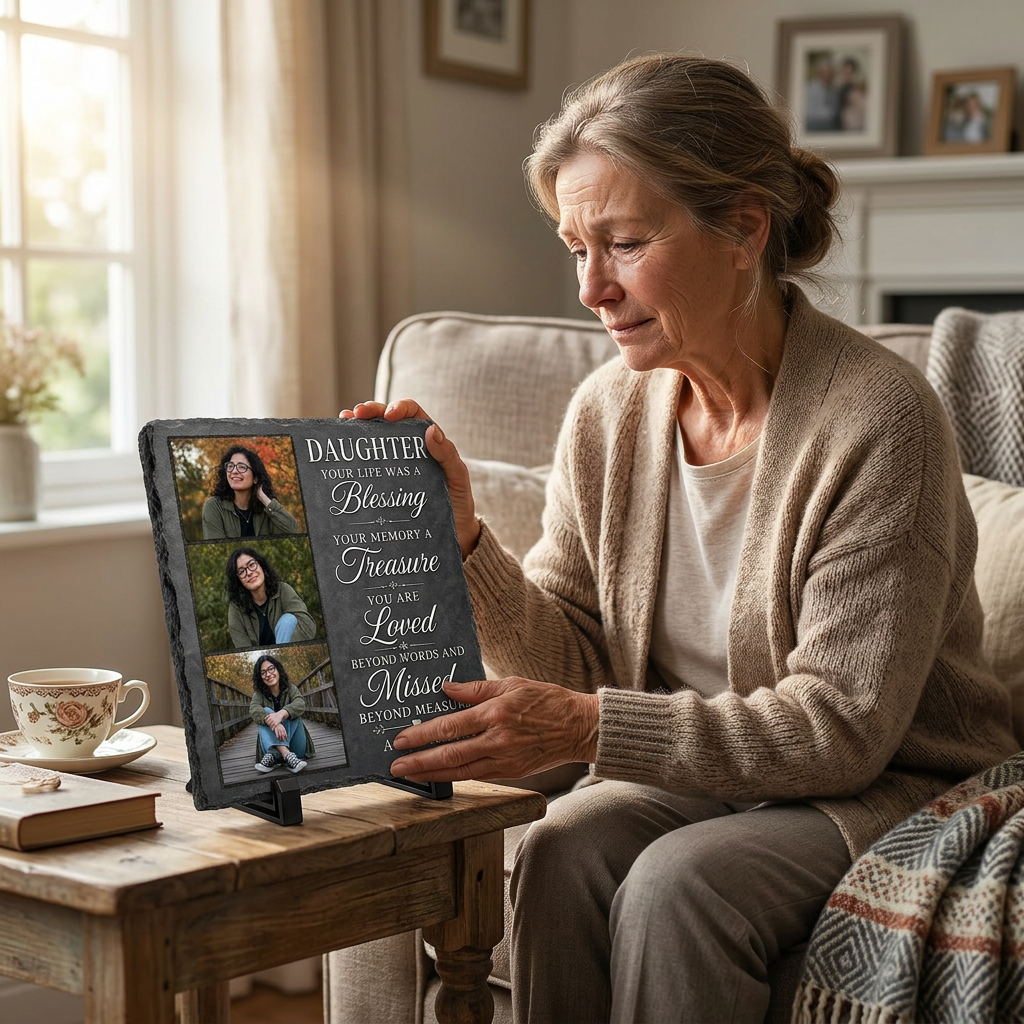 Personalized Daughter Memorial Photo Slate Stone – Custom Name Remembrance Gift - Image 4 | VNMGSREPR1-6IN-EHIEU_AI_0430 VNMGSREPR1-8IN-EHIEU_AI_0430