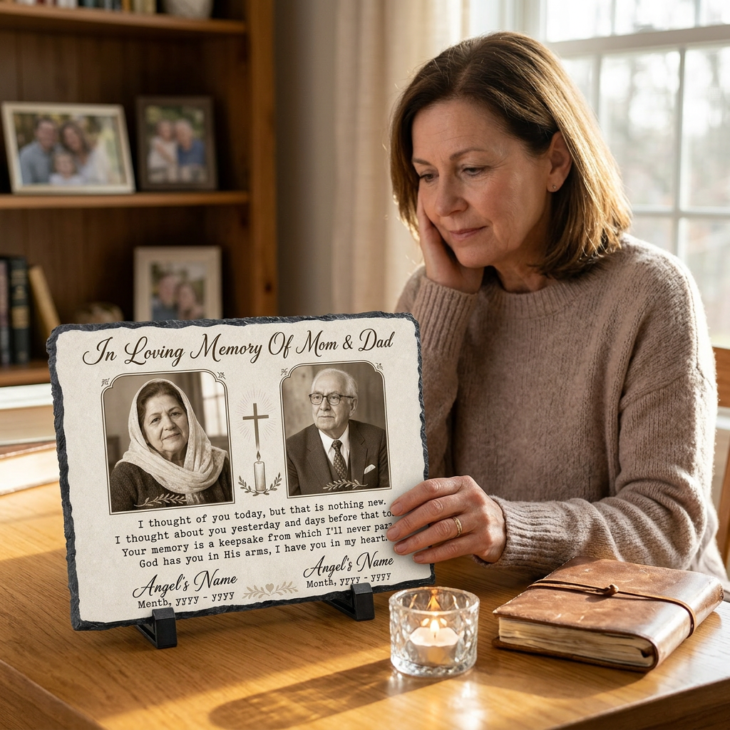 Personalized Memorial Slate Stone for Loss of Parents – Custom Photo Plaque Mom Dad Gift - Image 4 | VNMGSREPR1-6IN-EHIEU_AI_0470 VNMGSREPR1-8IN-EHIEU_AI_0470