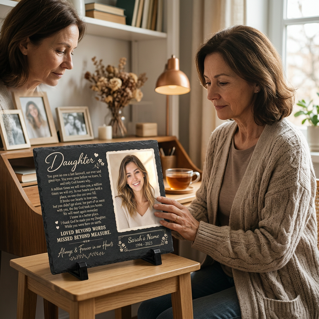 Personalized Daughter Memorial Garden Stone – Custom Photo Slate Plaque Gift - Image 4 | VNMGSREPR1-6IN-EHIEU_AI_0446 VNMGSREPR1-8IN-EHIEU_AI_0446