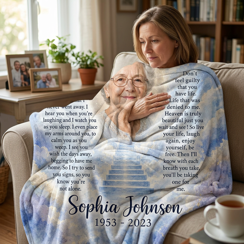 Personalized As I Sit In Heaven Memorial Photo Fleece Blanket - Sympathy Gift For Mom Grandma - Image 4