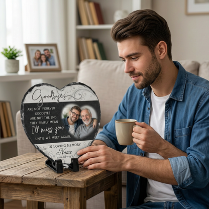 Personalized Heart-Shaped Memorial Slate with Photo – In Loving Memory Gift - Image 4 | VNMGSREPR1-6IN-EHIEU_AI_0442 VNMGSREPR1-8IN-EHIEU_AI_0442