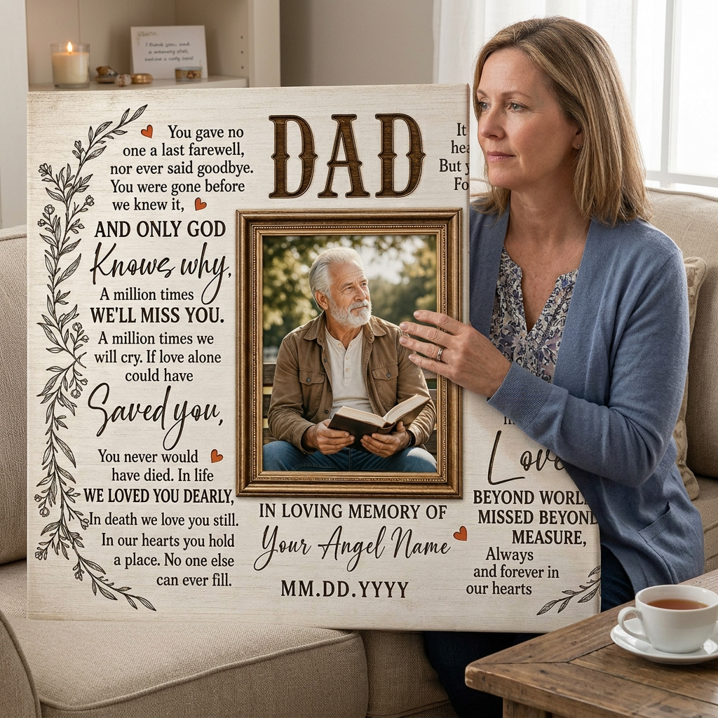 Personalized Loss of Father Memorial Wall Canvas Photo Print Dad Sympathy Remembrance Gift - Image 4