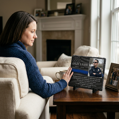 Personalized Police Officer Memorial Photo Slate – Thin Blue Line Sympathy Gift - Image 4 | VNMGSREPR1-6IN-EHIEU_AI_0440 VNMGSREPR1-8IN-EHIEU_AI_0440