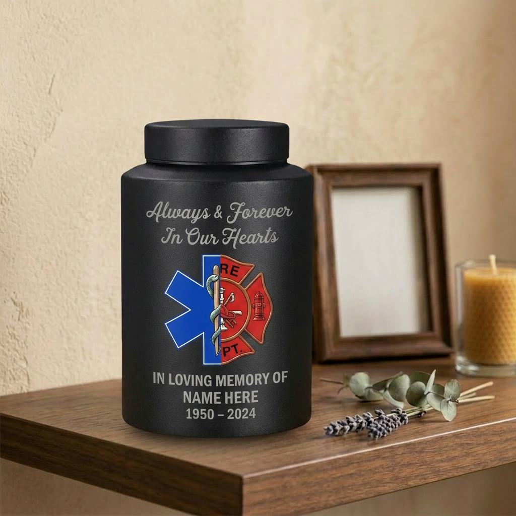 Personalized Firefighter Hero Stainless Steel Cremation Ash Vessel First Responder Sympathy Tribute Custom Name Dates Small Large Memorial Keepsake Urn, Memorial Gift, In Loving Memory - Image 4