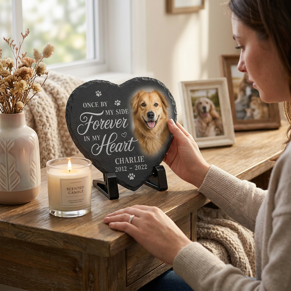 Personalized Heart Shaped Dog Memorial Stone with Photo – Pet Loss Gift - Image 4 | VNMGSREPR1-6IN-EHIEU_AI_0409 VNMGSREPR1-8IN-EHIEU_AI_0409