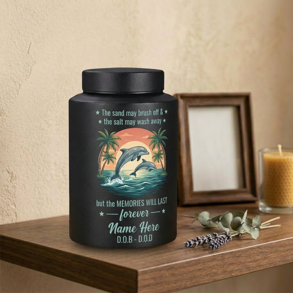 Personalized Dolphin Stainless Steel Cremation Urn for Human Ashes, Beach Ocean Lover Forever Tribute, Silver Black Gold Red Adult Mom Dad, Memorial Keepsake Urn, Memorial Gift, In Loving Memory - Image 4