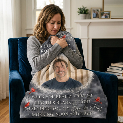 Personalized Photo A Hug From Heaven Memorial Fleece Blanket, Cardinal Sympathy Gift for Loss - Image 4