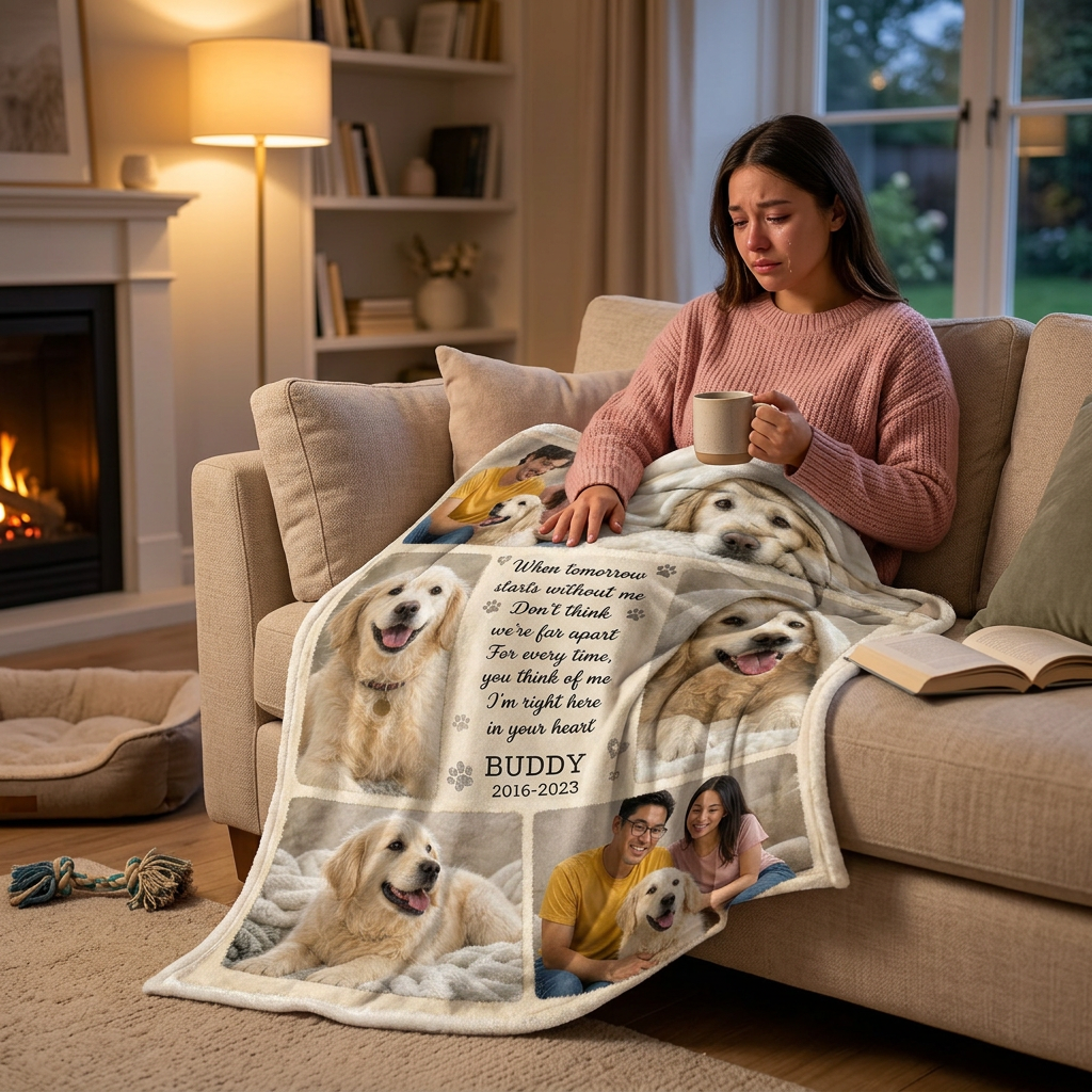 Personalized Pet Memorial Photo Fleece Blanket - Dog Loss Remembrance Gift for Owners - Image 4