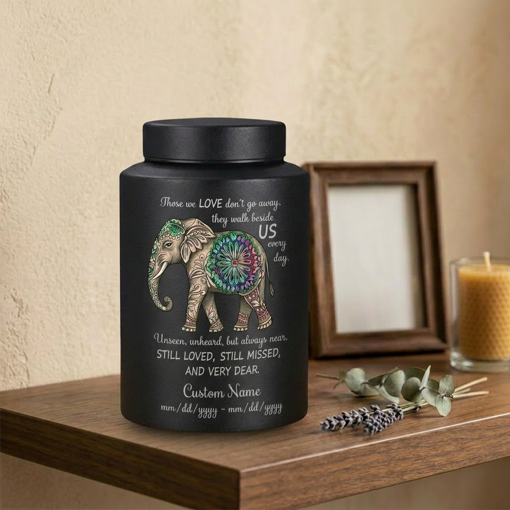 Personalized Floral Elephant Pattern Stainless Steel Large Urn for Human Ashes, Loss of Mother Father Loved One Sympathy Gift, Bereavement Memorial Keepsake Urn, Memorial Gift, In Loving Memory - Image 4