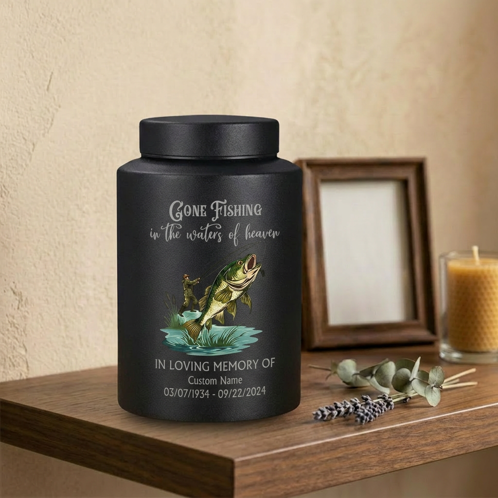 Personalized Bass Fishing Large Urns for Human Ashes Stainless Steel UV Printed Decorative Fisherman Keepsake 5.9x3.9 7.5x5.1 Memorial Keepsake Urn, Memorial Gift, In Loving Memory - Image 4