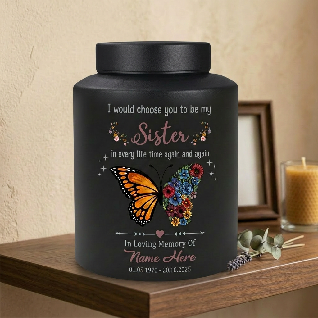Personalized Sister Butterfly Floral UV Print Cremation Urn for Human Ashes, Loss of Sister or Bestie Bereavement Ash Holder Large, Memorial Keepsake Urn, Memorial Gift, In Loving Memory - Image 4