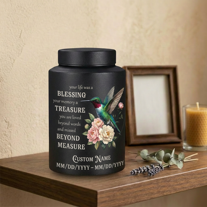Personalized Hummingbird Stainless Steel Cremation Urn For Human Ashes Custom Name And Date Loss Of Loved One Sympathy Condolence Bereavement Memorial Keepsake Urn, Memorial Gift, In Loving Memory - Image 4