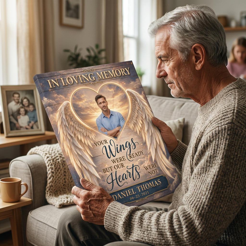 Personalized Memorial Photo Canvas with Angel Wings - Custom Bereavement Gift - Image 4
