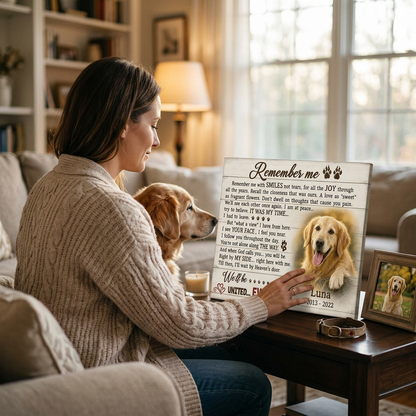 Personalized Dog Memorial Photo Canvas Print, Pet Loss Sympathy Gift, Remember Me Wall Sign - Image 4 | WCV-12X8-EHIEU_AI_0034 WCV-14X11-EHIEU_AI_0034 WCV-18X12-EHIEU_AI_0034 WCV-20X16-EHIEU_AI_0034 WCV-24X16-EHIEU_AI_0034 WCV-24X20-EHIEU_AI_0034 WCV-30X20-EHIEU_AI_0034 WCV-30X24-EHIEU_AI_0034 WCV-36X24-EHIEU_AI_0034 WCV-40X30-EHIEU_AI_0034