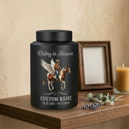Personalized Cowboy Boots Hat Cross Western UV Printed Stainless Steel Funeral Urn for Adult Human Ashes Large Custom Riding In Heaven Memorial Keepsake Urn, Memorial Gift, In Loving Memory - Image 4