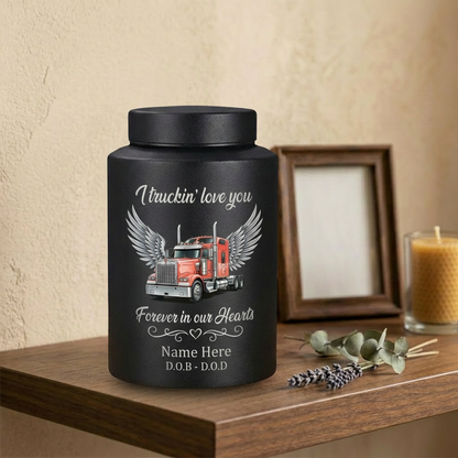 Personalized Semi Truck Angel Wings Stainless Steel Cremation Urn for Human Ashes, Truck Driver Dad Husband Grandpa Funeral Sympathy Gift, Memorial Keepsake Urn, Memorial Gift, In Loving Memory - Image 4
