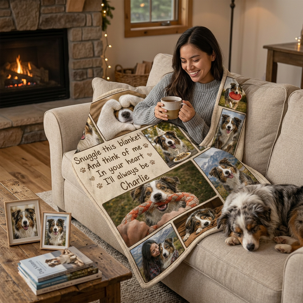 Personalized Pet Memorial Photo Collage Fleece Blanket - Dog Loss Sympathy Gift for Owners - Image 4