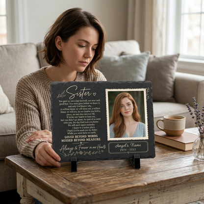 Personalized Sister Memorial Garden Stone – Photo Slate Plaque Gift for Loss of Sister - Image 4 | VNMGSREPR1-6IN-EHIEU_AI_0448 VNMGSREPR1-8IN-EHIEU_AI_0448