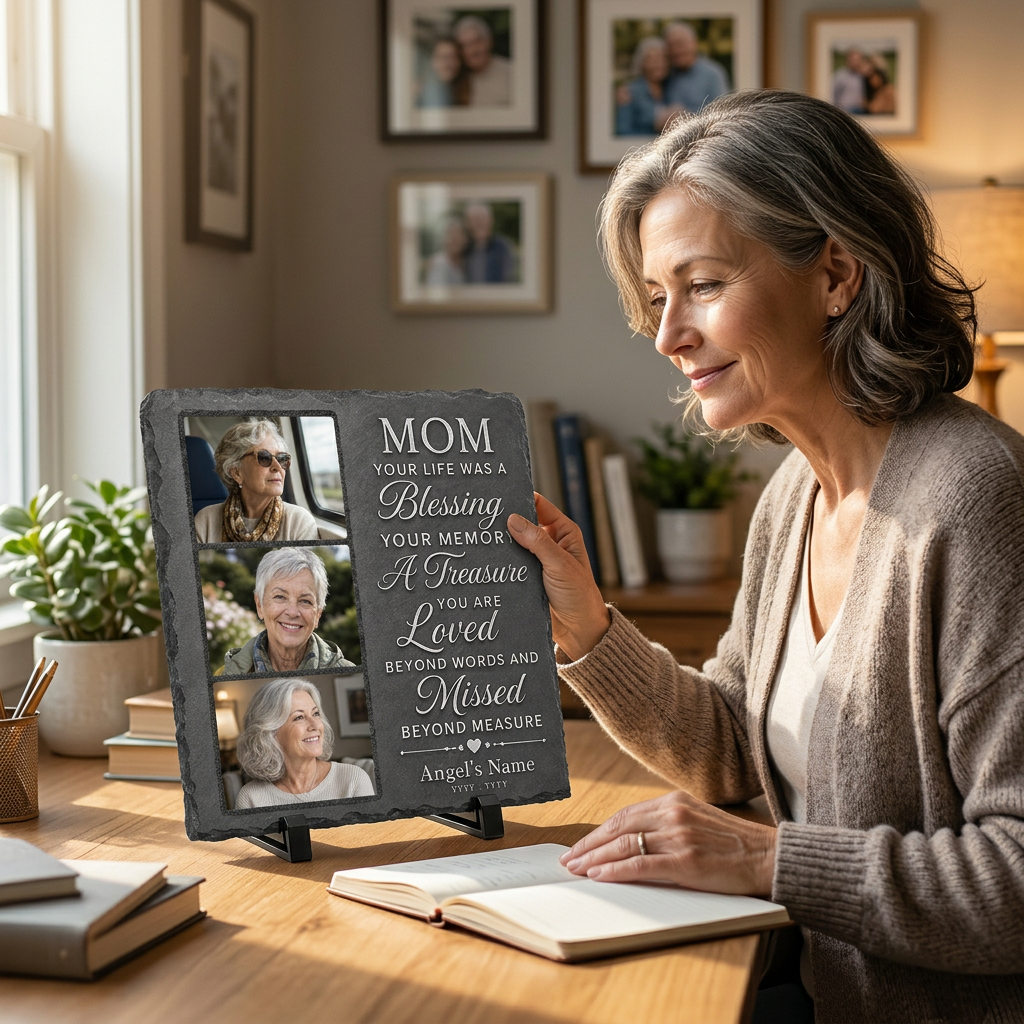 Personalized Mom Memorial Photo Slate Stone Garden Plaque Remembrance Gift - Image 4 | VNMGSREPR1-6IN-EHIEU_AI_0429 VNMGSREPR1-8IN-EHIEU_AI_0429