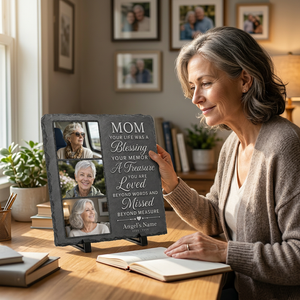 Personalized Mom Memorial Photo Slate Stone Garden Plaque Remembrance Gift - Image 4