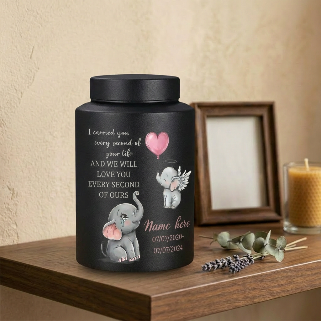 Personalized Baby Elephant Stainless Steel UV Printed Urn for Infant Child Boy Girl Loss, Bereaved Parents Grief Support, Memorial Keepsake Urn, Memorial Gift, In Loving Memory - Image 4