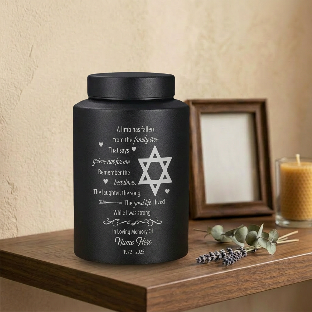 Personalized Tree of Life Jewish Star of David UV Printed Stainless Steel Urn Loss of Loved One Judaism Bereavement Tribute Large 7.5in Memorial Keepsake Urn, Memorial Gift, In Loving Memory - Image 4