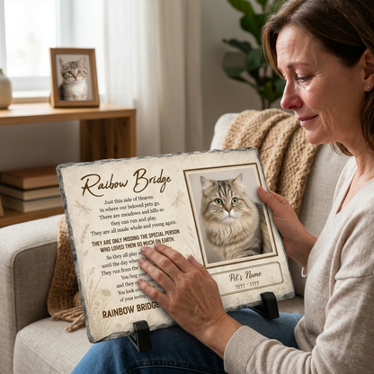 Personalized Rainbow Bridge Cat Memorial Garden Stone Rectangle for Pet Loss Gift - Image 4 | VNMGSREPR1-6IN-EHIEU_AI_0481 VNMGSREPR1-8IN-EHIEU_AI_0481
