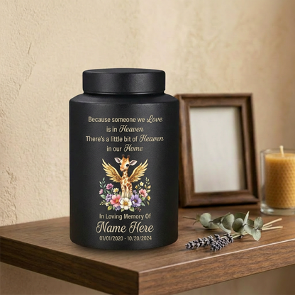 Personalized Giraffe Angel Wings Baby Loss Stainless Steel Infant Child Cremation Ashes Container Nursery Bereavement Display 5.9in 7.5in Memorial Keepsake Urn, Memorial Gift, In Loving Memory - Image 4