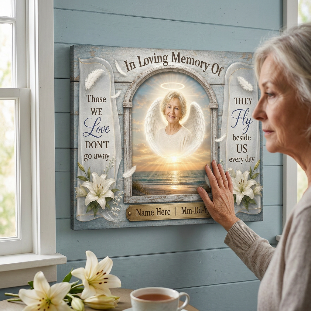 Personalized In Memory Angel Wings Memorial Wall Canvas Sympathy Gift For Loss Of A Loved One - Image 4