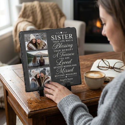 Personalized Sister Memorial Photo Slate Stone, Custom Remembrance Keepsake Gift - Image 4 | VNMGSREPR1-6IN-EHIEU_AI_0426 VNMGSREPR1-8IN-EHIEU_AI_0426