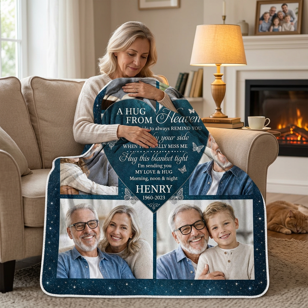 Personalized Memorial Photo Collage Fleece Blanket - Sympathy Gift for Loss of Dad or Loved One - Image 4