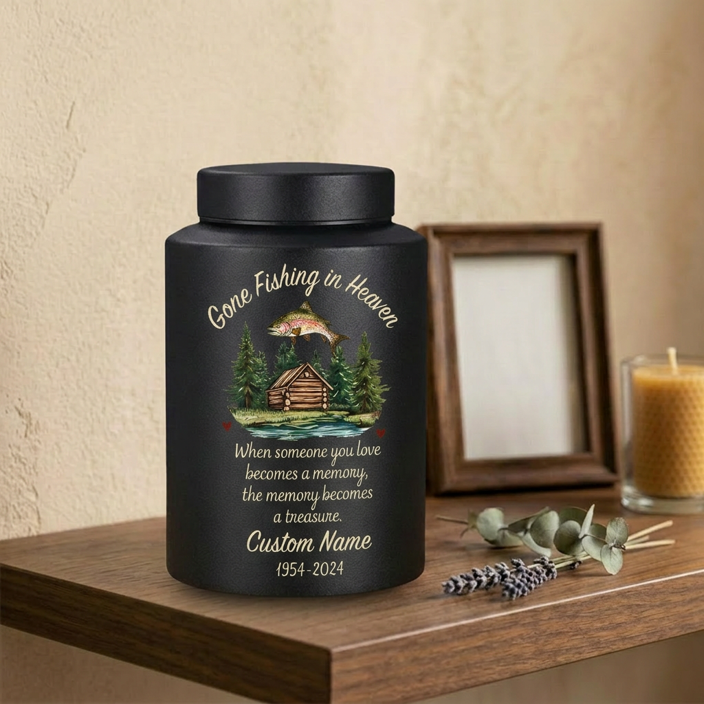 Personalized Bass Fishing Stainless Steel Urn for Human Ashes Fisherman Tribute Loss of Father Husband Grandpa Small and Large Sizes Memorial Keepsake Urn, Memorial Gift, In Loving Memory - Image 4
