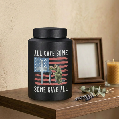 All Gave Some Veteran Kneeling Soldier American Flag Cross Stainless Steel Ash Container Military Army Navy Sympathy Bereavement Memorial Keepsake Urn, Memorial Gift, In Loving Memory - Image 4