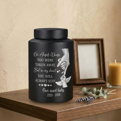 Personalized Baby Angel Wings Hand Infant Loss UV Printed Metal Cremation Ashes Container Child Bereavement Miscarriage Grief Parent Memorial Keepsake Urn, Memorial Gift, In Loving Memory - Image 4
