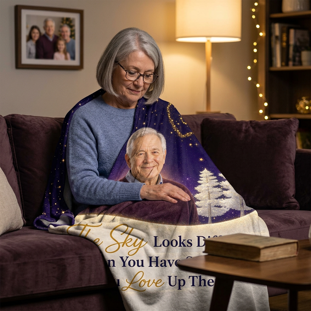 Personalized Memorial Photo Fleece Blanket - Sky Looks Different Loss of Loved One Gift - Image 4