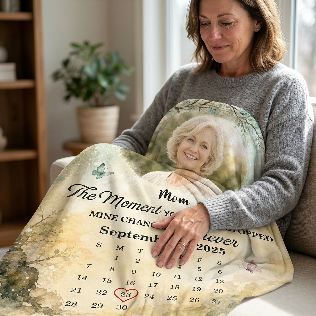 Personalized Memorial Photo Calendar Fleece Blanket for Loss of Mom, Mother Remembrance Gift - Image 4