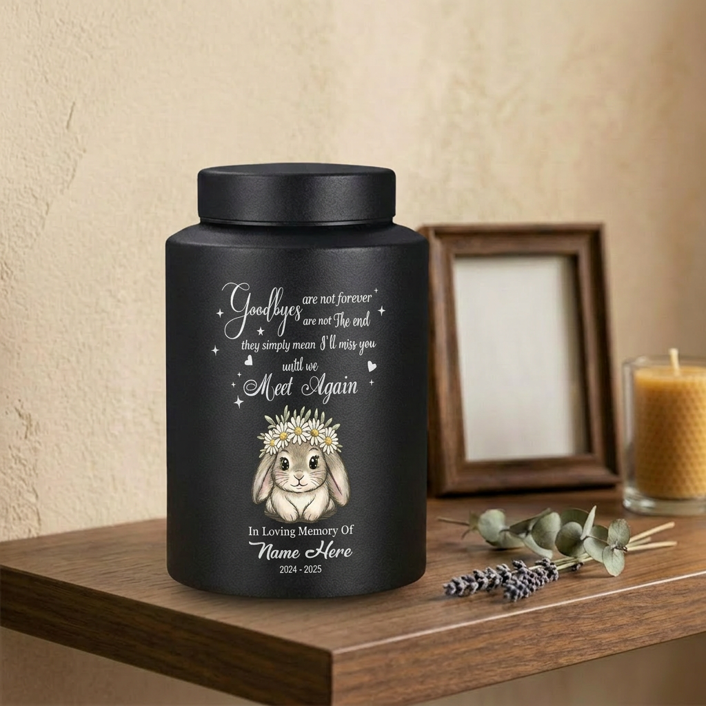 Personalized Rabbit Pet Memorial Stainless Steel Urn for Ashes, Sympathy Bereavement Idea for Animal Lovers, Loss of Bunny Remembrance, Memorial Keepsake Urn, Memorial Gift, In Loving Memory - Image 4