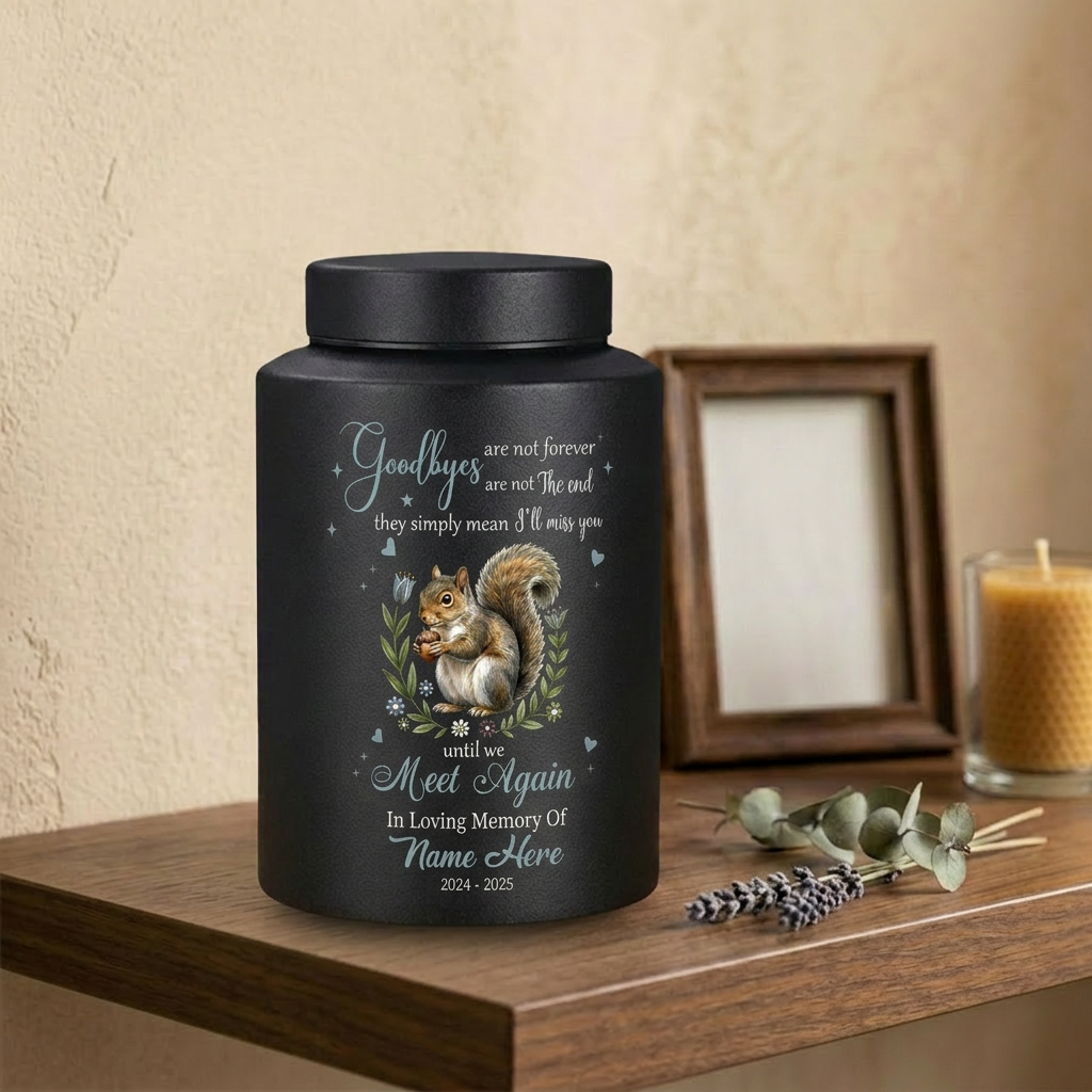 Personalized Squirrel UV Printed Stainless Steel Cremation Ash Container For Loss Of Loved One Or Pet Lover Bereavement Silver Black Gold Red Memorial Keepsake Urn, Memorial Gift, In Loving Memory - Image 4