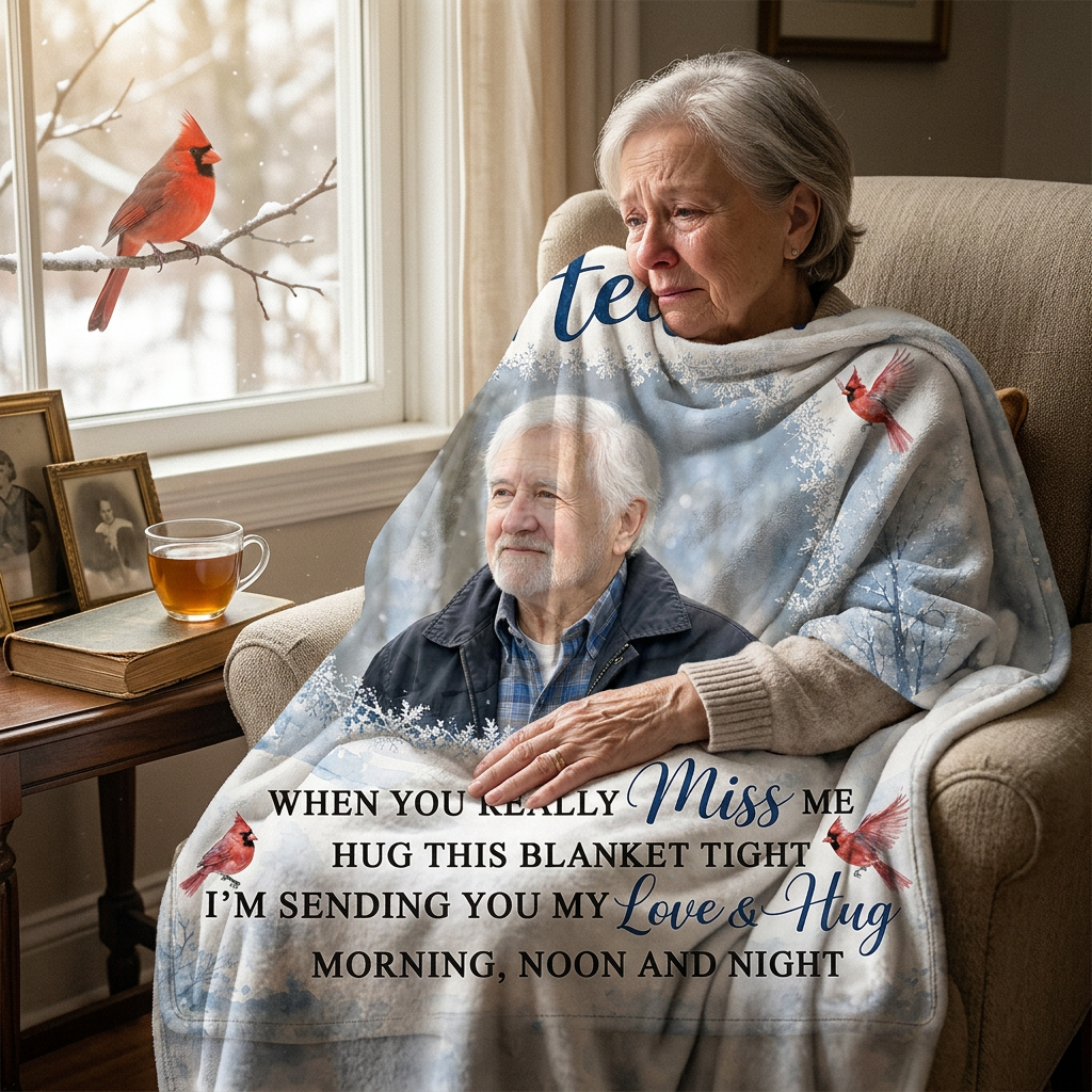 Personalized Photo Memorial Fleece Blanket - A Hug From Heaven Cardinal Sympathy Gift - Image 4