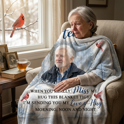 Personalized Photo Memorial Fleece Blanket - A Hug From Heaven Cardinal Sympathy Gift - Image 4