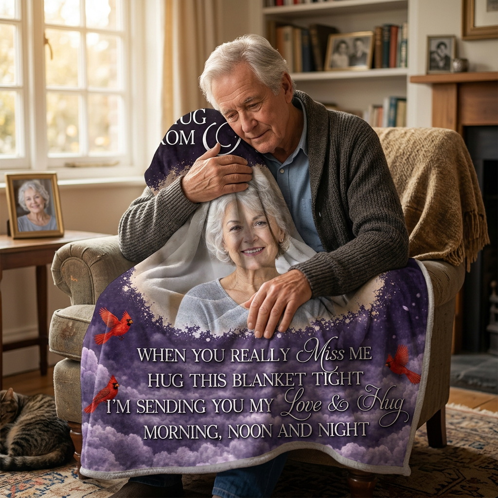 Personalized Photo Memorial Fleece Blanket - A Hug From Heaven Sympathy Gift for Loss of Mom - Image 4