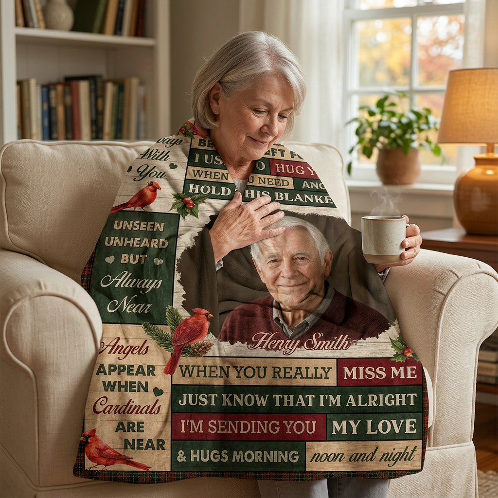 Personalized Cardinal Memorial Photo Fleece Blanket - Sympathy Gift for Loss of Loved One - Image 4