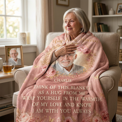 Personalized Memorial Photo Fleece Blanket - A Hug From Heaven Sympathy Gift for Loss of Loved One - Image 4