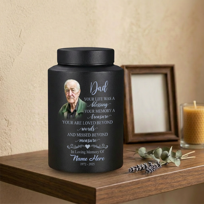 Personalized Dad Your Life Was A Blessing Custom Name Date UV Printed Stainless Steel Cremation Ash Container Loss Of Father Parent Bereavement Memorial Keepsake Urn, Memorial Gift, In Loving Memory - Image 4