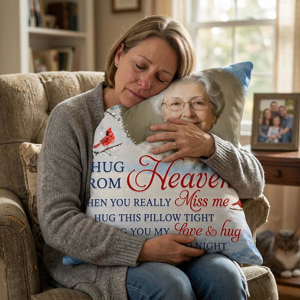 Personalized Photo Memorial Pillow A Hug From Heaven Cardinal Sympathy Gift for Loss of Loved One - Image 4