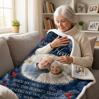 Personalized Photo Memorial Fleece Blanket - A Hug From Heaven Cardinal Sympathy Gift - Image 4