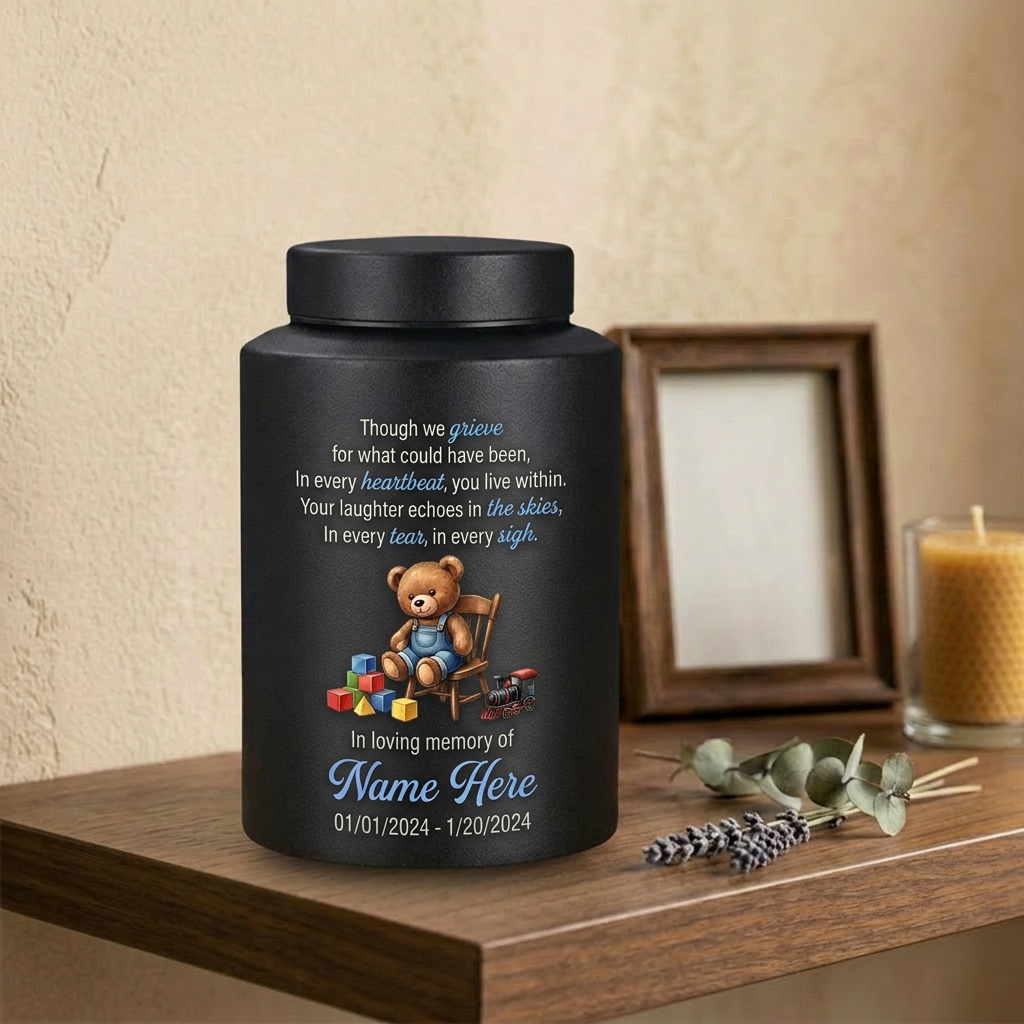 Personalized Teddy Bear Baby Infant Loss UV Printed Stainless Steel Miscarriage Remembrance Grieving Parent Sympathy Gift Cremation Ash Holder Memorial Keepsake Urn, Memorial Gift, In Loving Memory - Image 4