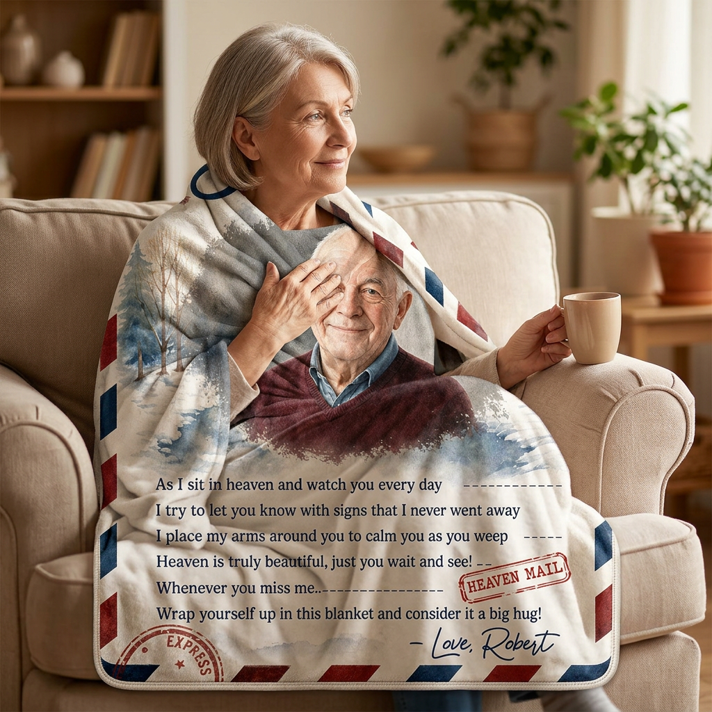 Personalized Photo A Letter From Heaven Memorial Fleece Blanket, Sympathy Gift for Loss of Loved One - Image 4